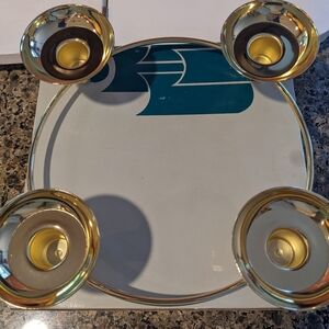 Brass PartyLite Century Polished Brass Plated Circle Candle Holder Candelabra